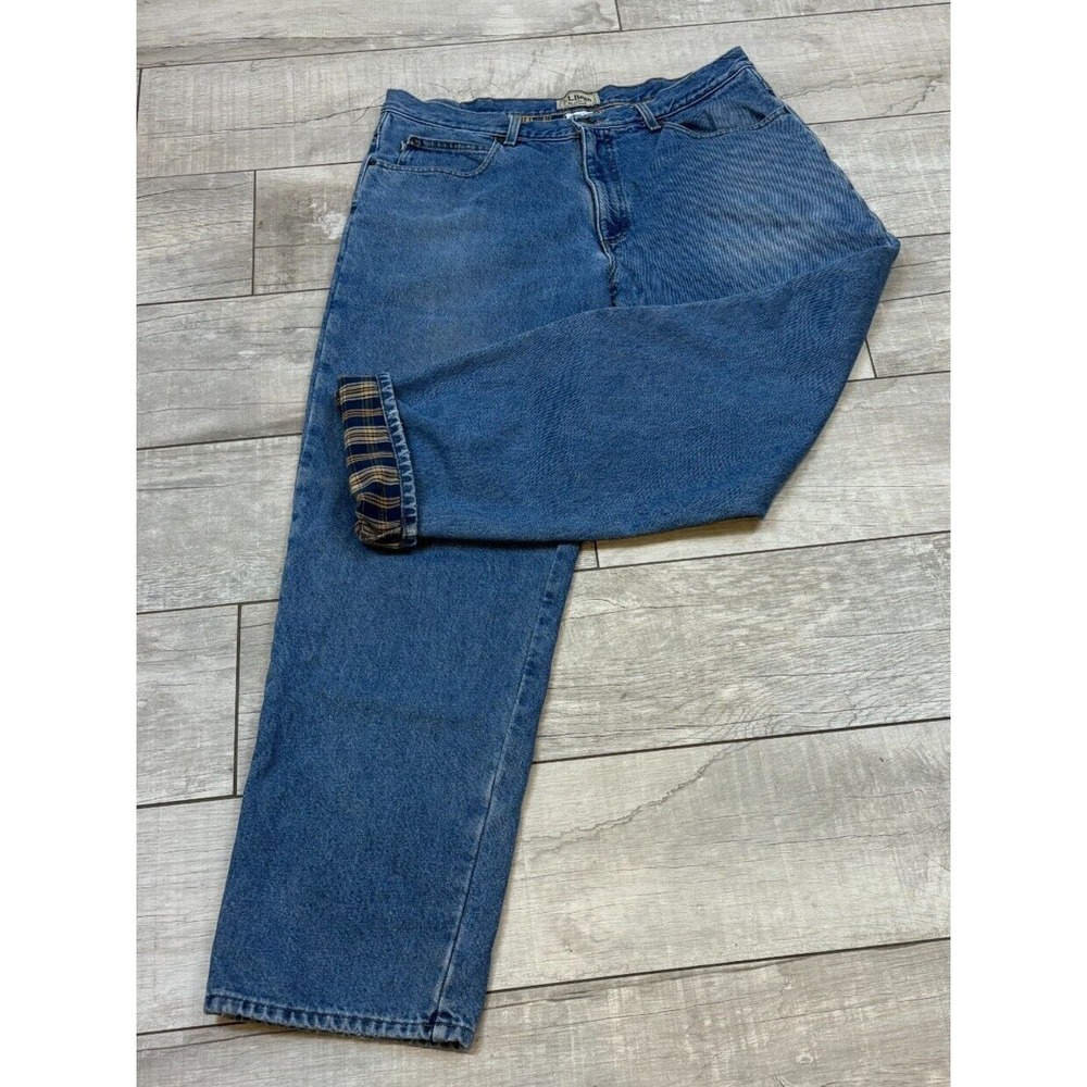 Vintage Y2K 90's LL Bean Jeans‎ Mens 37x34 Plaid Flannel Lined Relaxed Fit Cozy